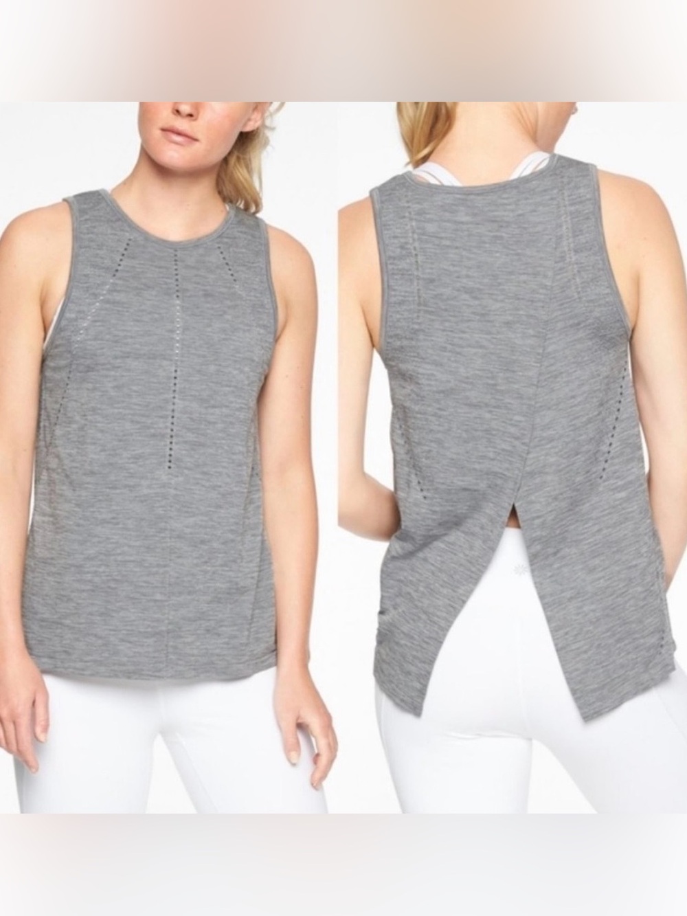 Athleta Foothill Seamless Split Back Tank Top, Heather Gray, Large - Picture 14 of 14